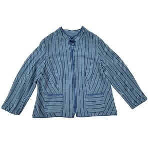 Doncaster Collection Blue Striped Tweed Knit Jacket Silk Trim Womens 20W W425